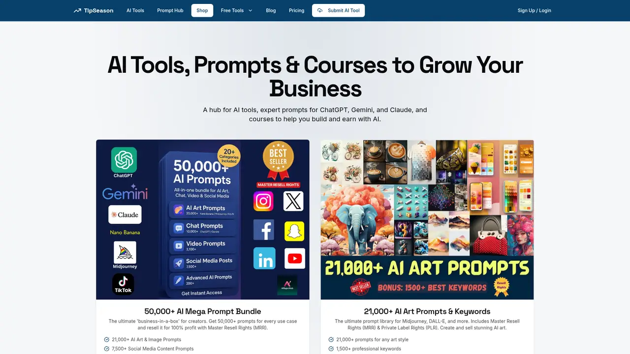 TipSeason homepage screenshot
