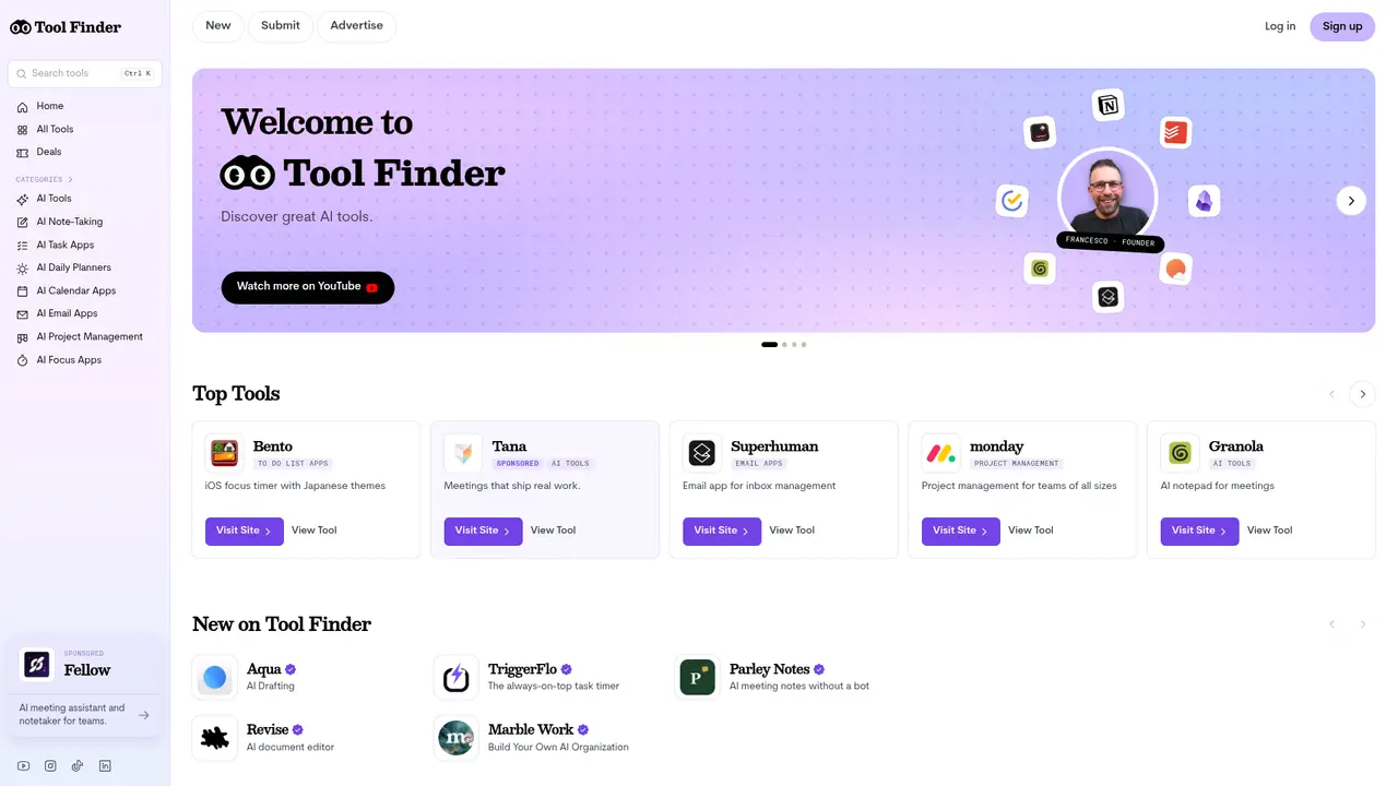 Tool Finder homepage screenshot
