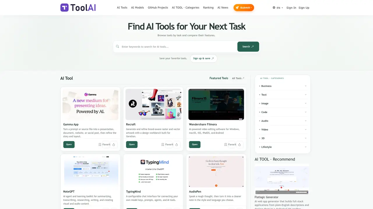 ToolAI homepage screenshot