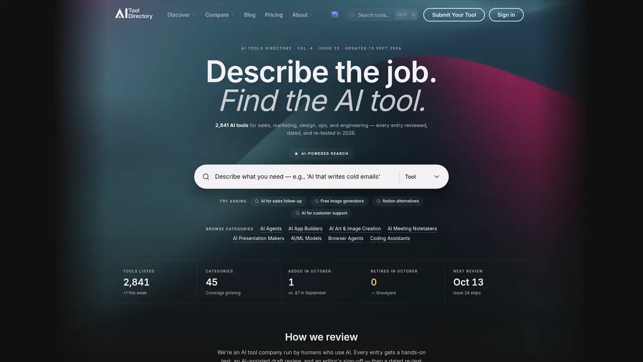ToolDirectory homepage screenshot