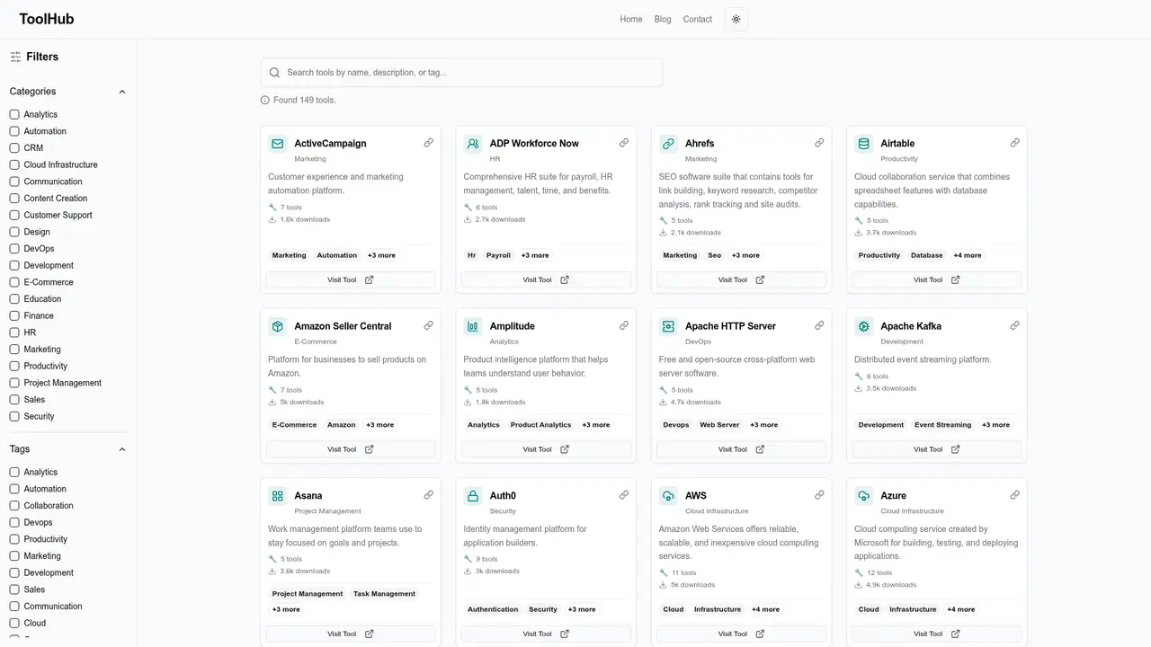 ToolHub.dev homepage screenshot