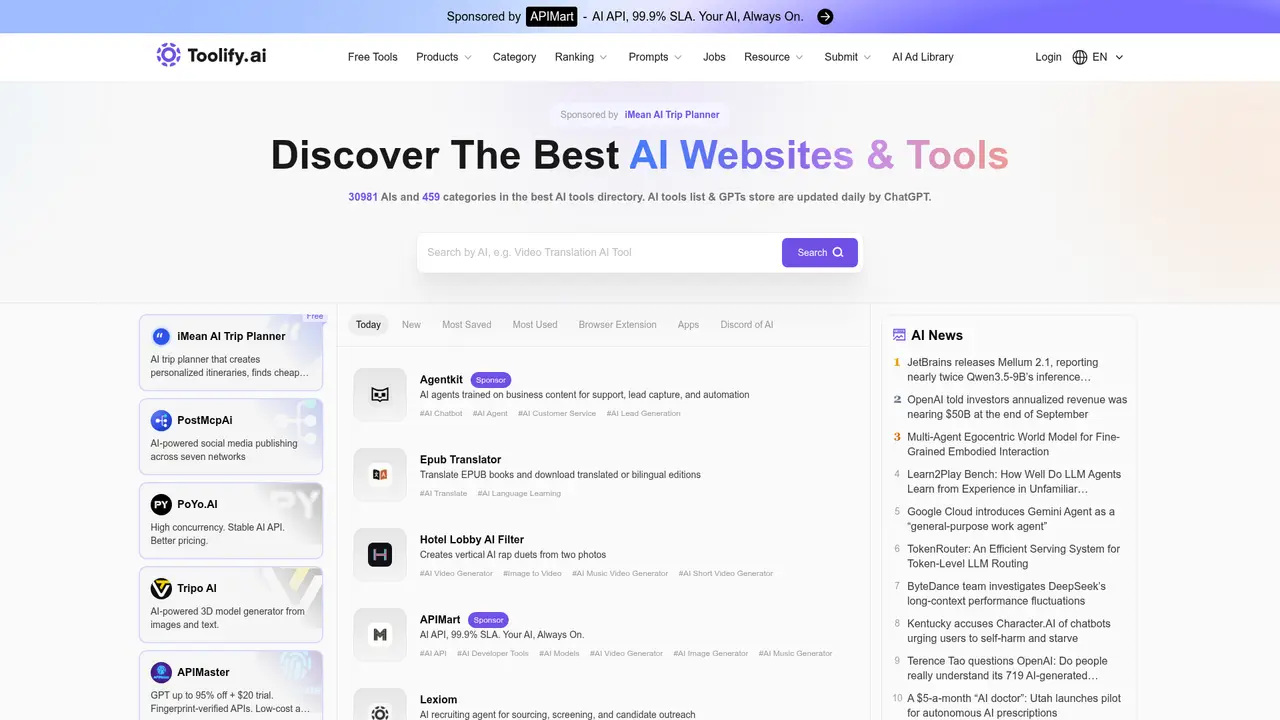 Toolify homepage screenshot