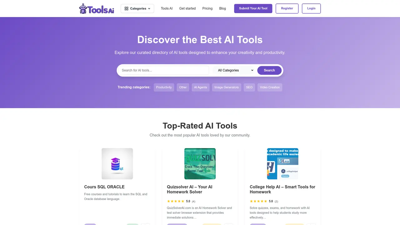Tools AI App homepage screenshot