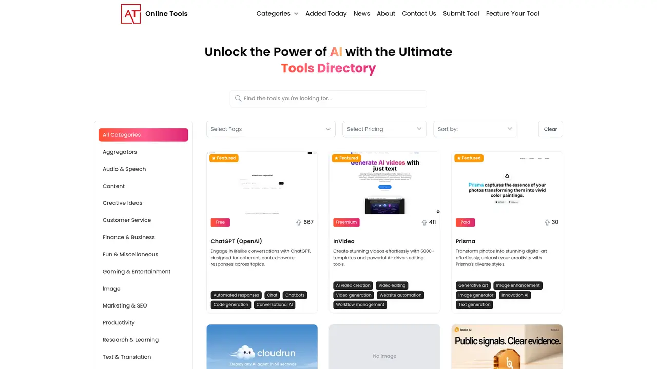 Tools AI Online homepage screenshot