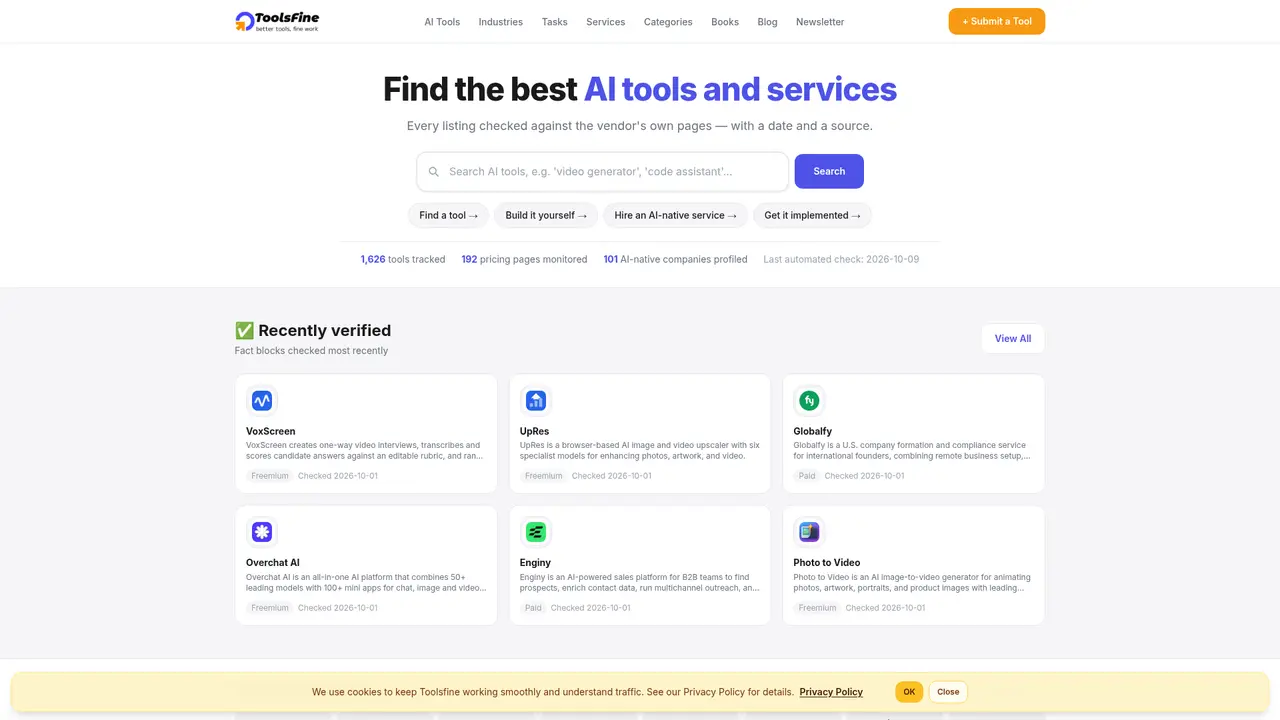 Toolsfine homepage screenshot
