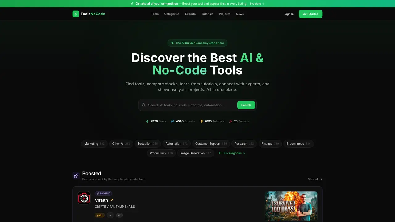 ToolsNoCode homepage screenshot