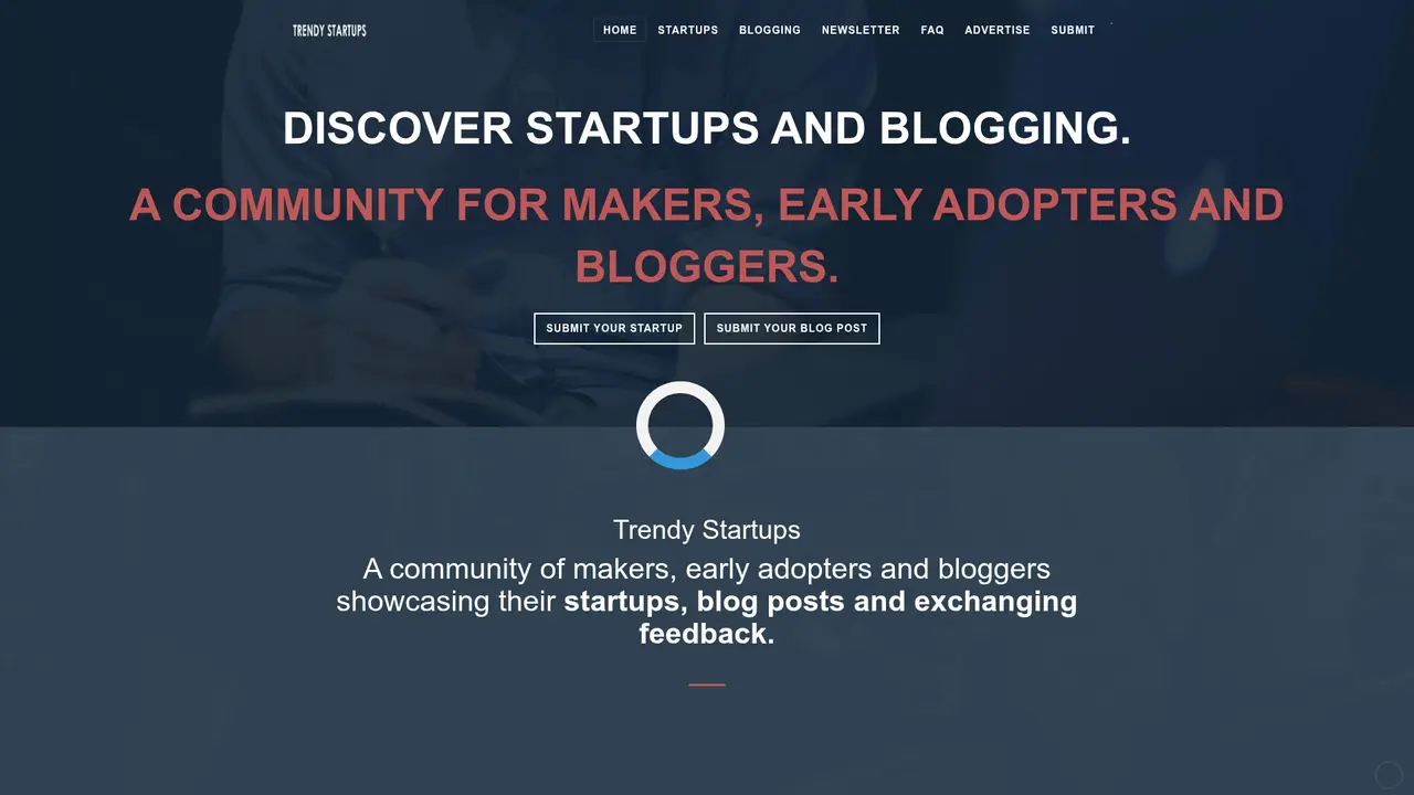 Trendy Startups homepage screenshot