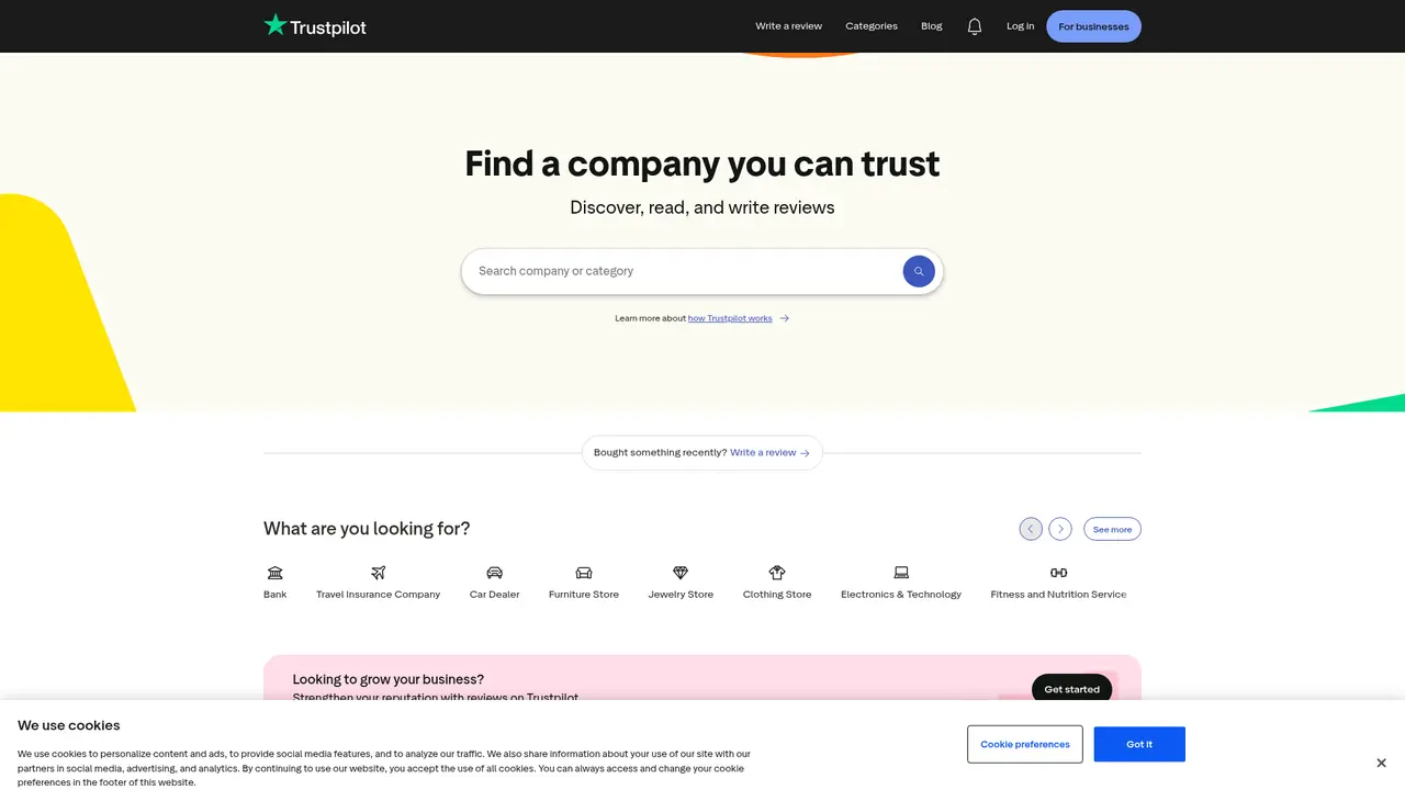 Trustpilot homepage screenshot