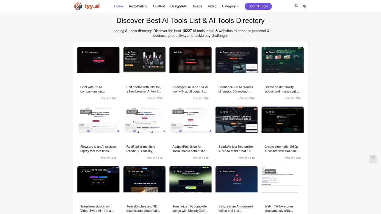 TYY.ai homepage screenshot