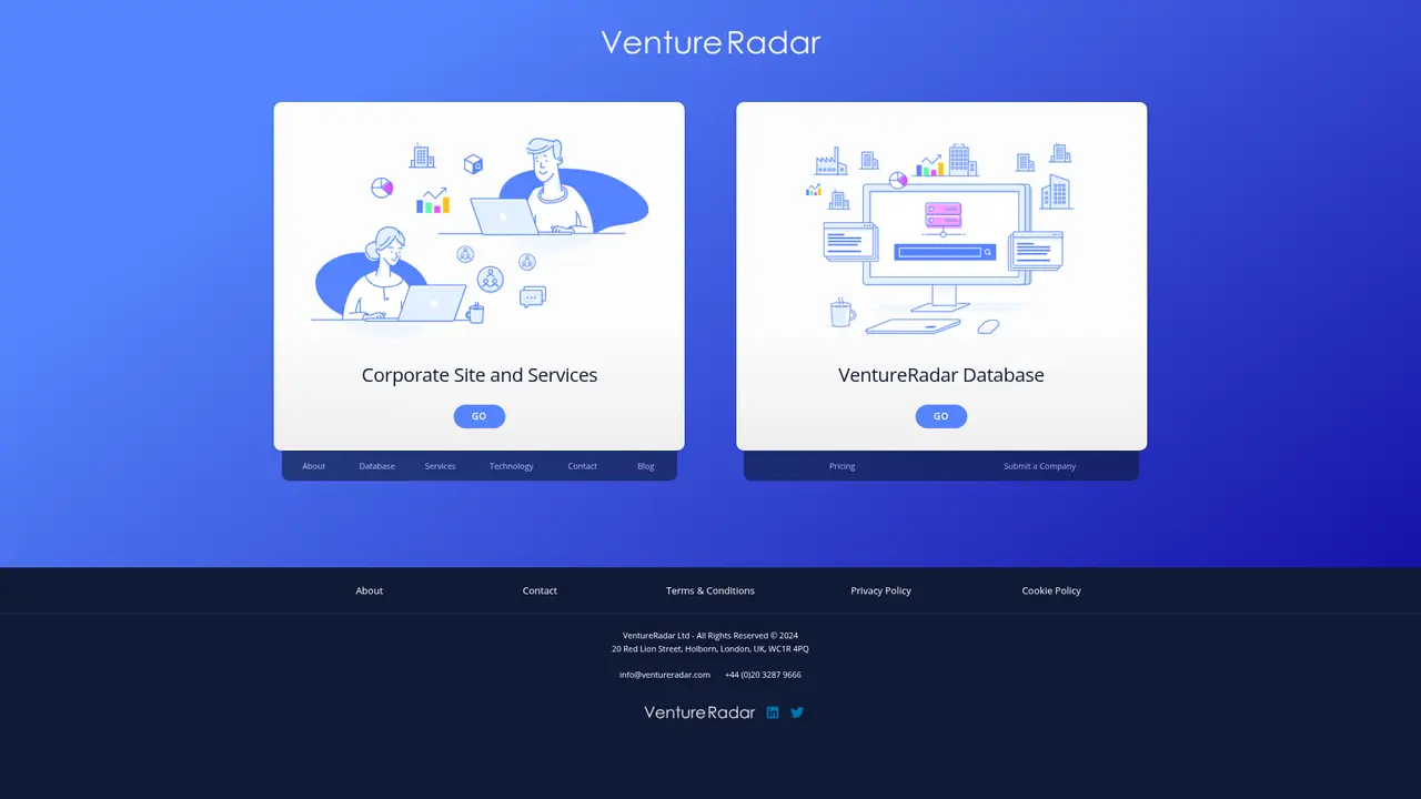 VentureRadar homepage screenshot