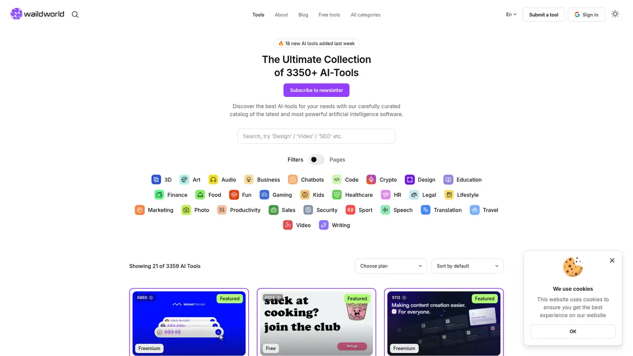 WaildWorld homepage screenshot