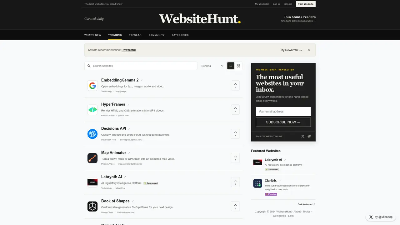 Website Hunt homepage screenshot