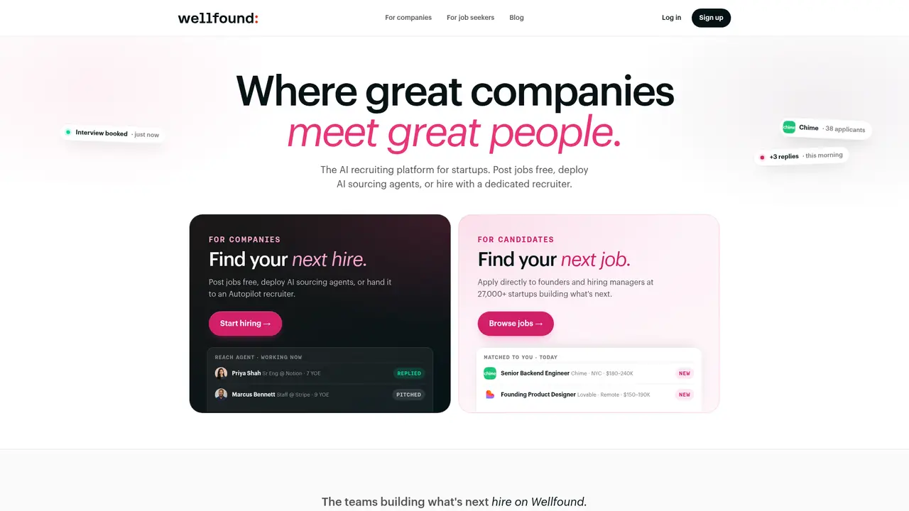 Wellfound (AngelList Talent) homepage screenshot