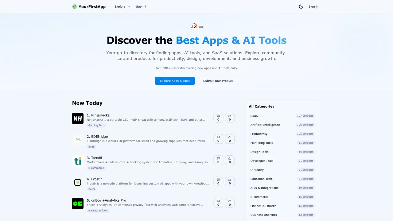 YourFirstApp homepage screenshot